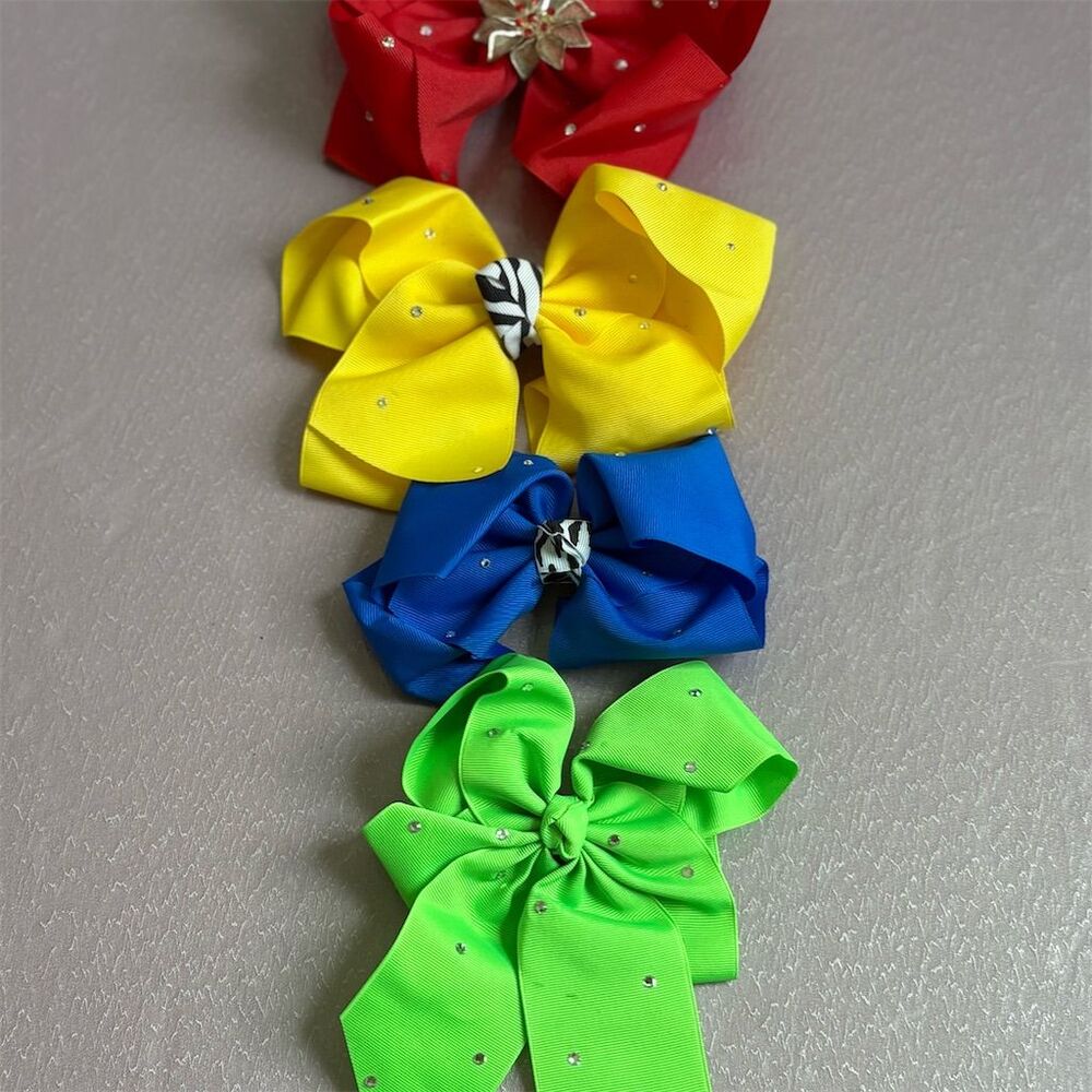 Multicolor Grosgrain Ribbon Hair‎ Bows Set of 4 with Swarovski crystals